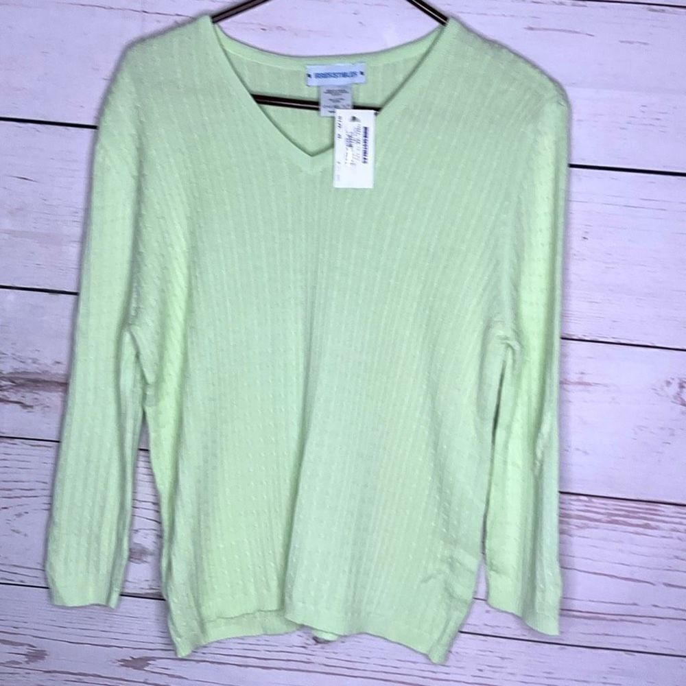 IRRESISTIBLES‎  Women’s XL Cotton Cable Knit Lime Green Pullover Sweater V-neck